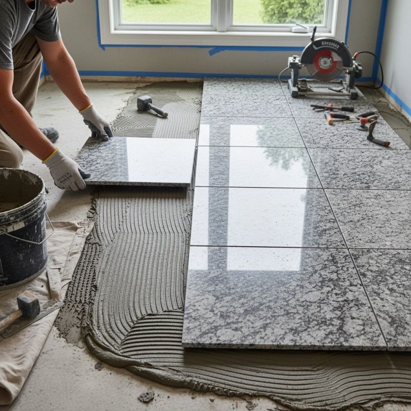 Blue Granite Tile Installation